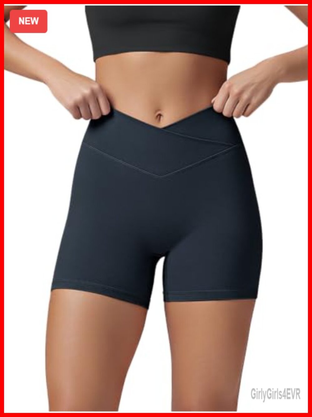 Hidden Scrunch Booty Lifting Crossover Shorts High Waist No Front Seam Biker